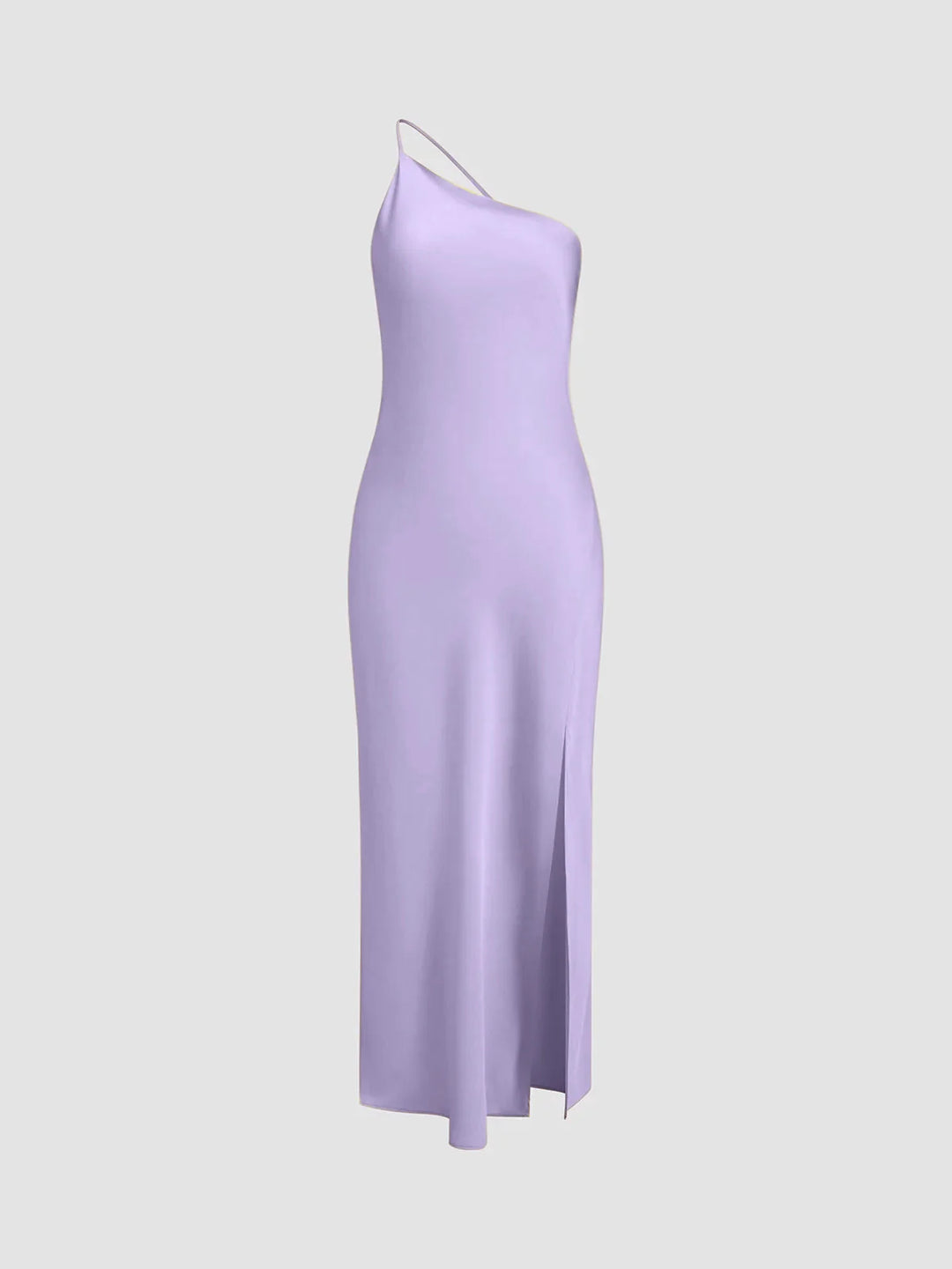 Blue Women's Satin Maxi Dress Back Slit — Robyn One-Shoulder Cut-Out - Studio Front