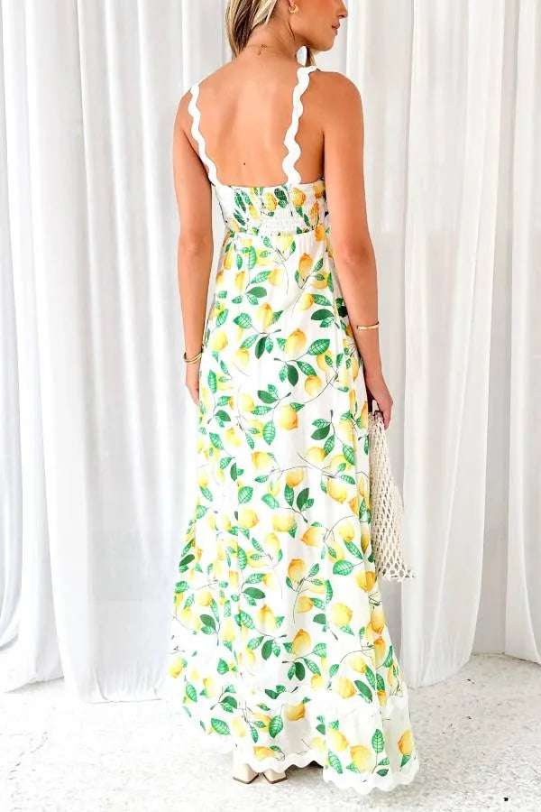 Lila | Elegant Lemon Dress With Scalloped Neckline Maxi