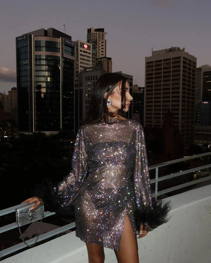 Emma | Feather Trim Cocktail Party Mini Dress