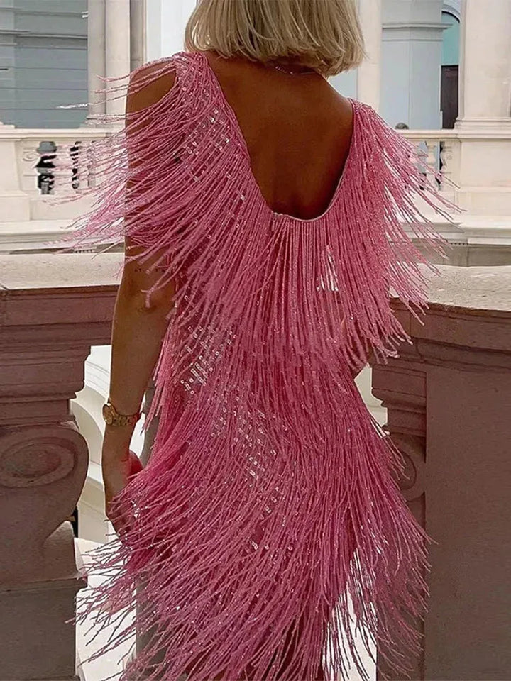 Isabella | Sequin Fringe V-Neck Mini Evening Dress