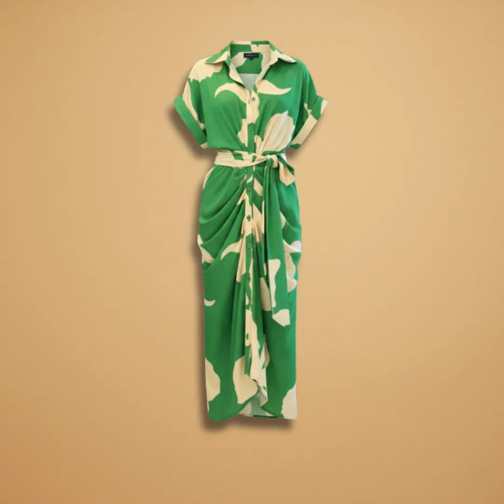 Eva | Elegant Short Sleeve Tie Waist Midi Dress