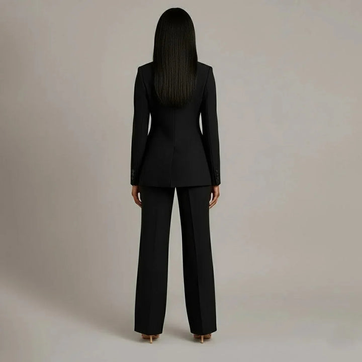 Black Women's Single Button Formal Suit Set — Celeste Wide-Leg Professional - Back View