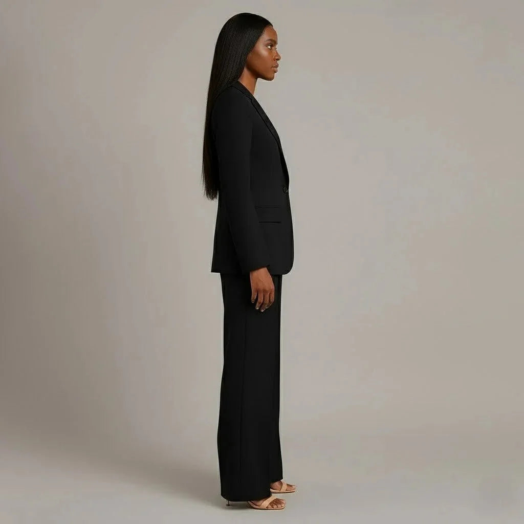 Black Women's Single Button Formal Suit Set — Celeste Wide-Leg Professional - Side Profile