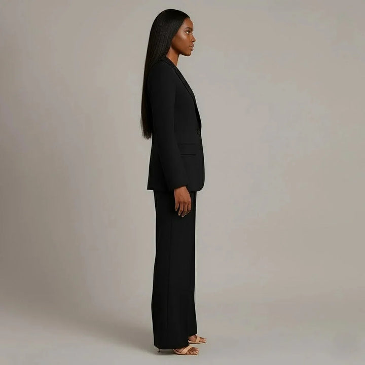 Black Women's Single Button Formal Suit Set — Celeste Wide-Leg Professional - Side Profile