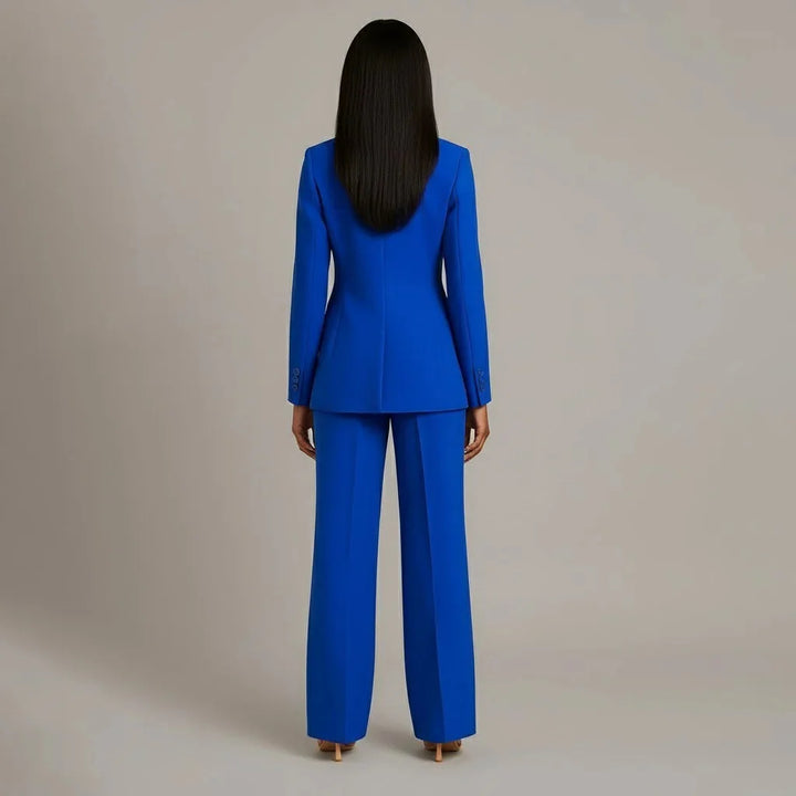 Blue Women's Single Button Formal Suit Set — Celeste Wide-Leg Professional - Back Pose