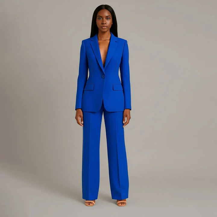 Blue Women's Single Button Formal Suit Set — Celeste Wide-Leg Professional - Professional Pose