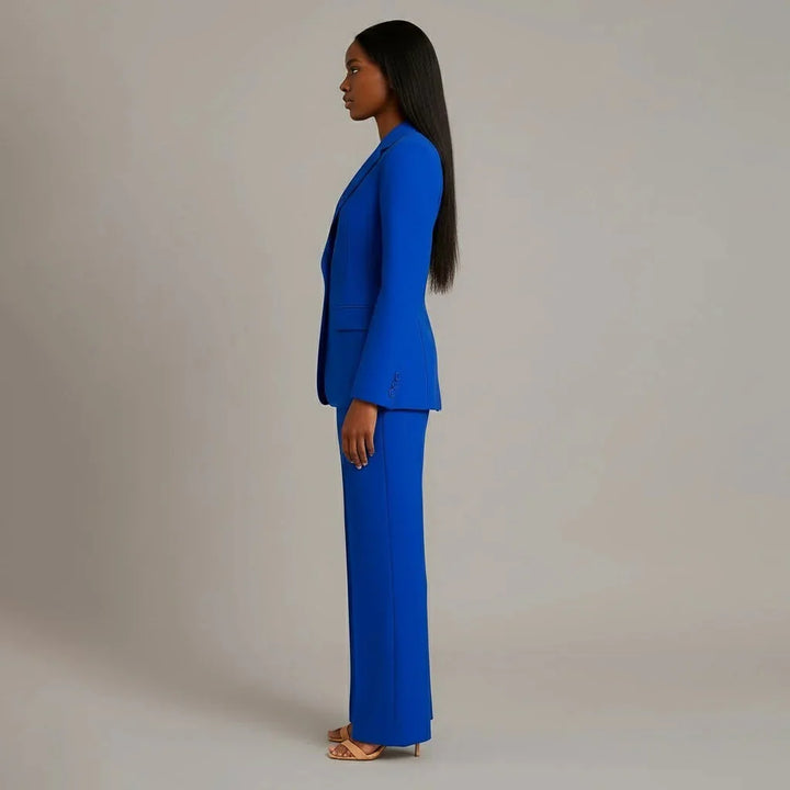 Blue Women's Single Button Formal Suit Set — Celeste Wide-Leg Professional - Side Standing