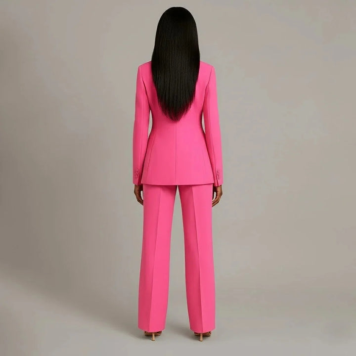 Pink Women's Single Button Formal Suit Set — Celeste Wide-Leg Professional - Back Detail