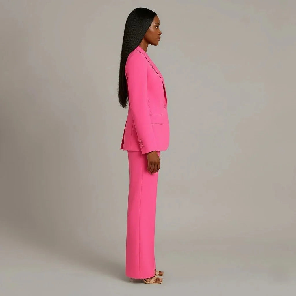 Pink Women's Single Button Formal Suit Set — Celeste Wide-Leg Professional - Side Pose
