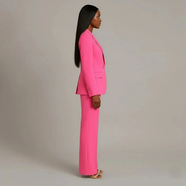 Pink Women's Single Button Formal Suit Set — Celeste Wide-Leg Professional - Side Pose