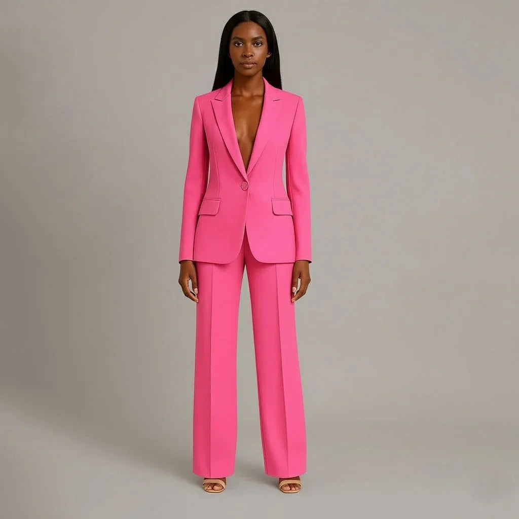 Pink Women's Single Button Formal Suit Set — Celeste Wide-Leg Professional - Studio Front