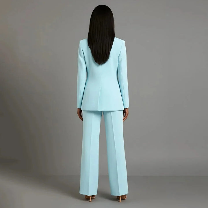 Turquoise Women's Single Button Formal Suit Set — Celeste Wide-Leg Professional - Back Full