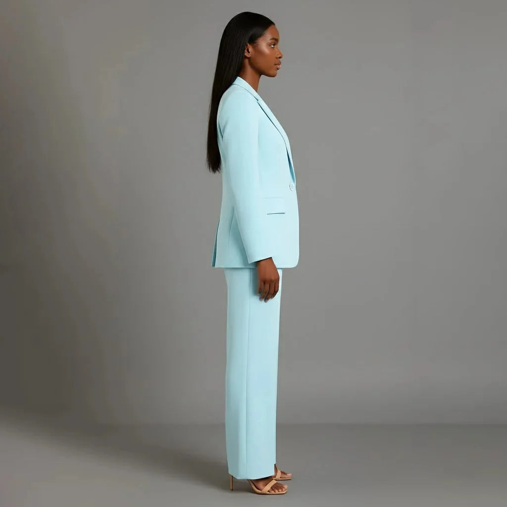 Turquoise Women's Single Button Formal Suit Set — Celeste Wide-Leg Professional - Side Profile