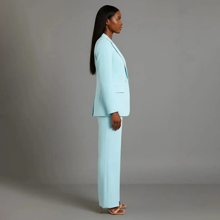 Turquoise Women's Single Button Formal Suit Set — Celeste Wide-Leg Professional - Side Profile