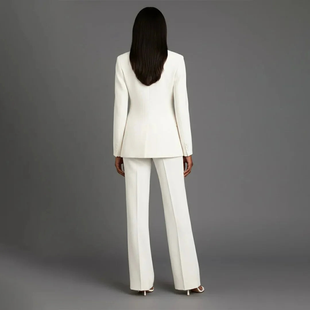 White Women's Single Button Formal Suit Set — Celeste Wide-Leg Professional - Back Full