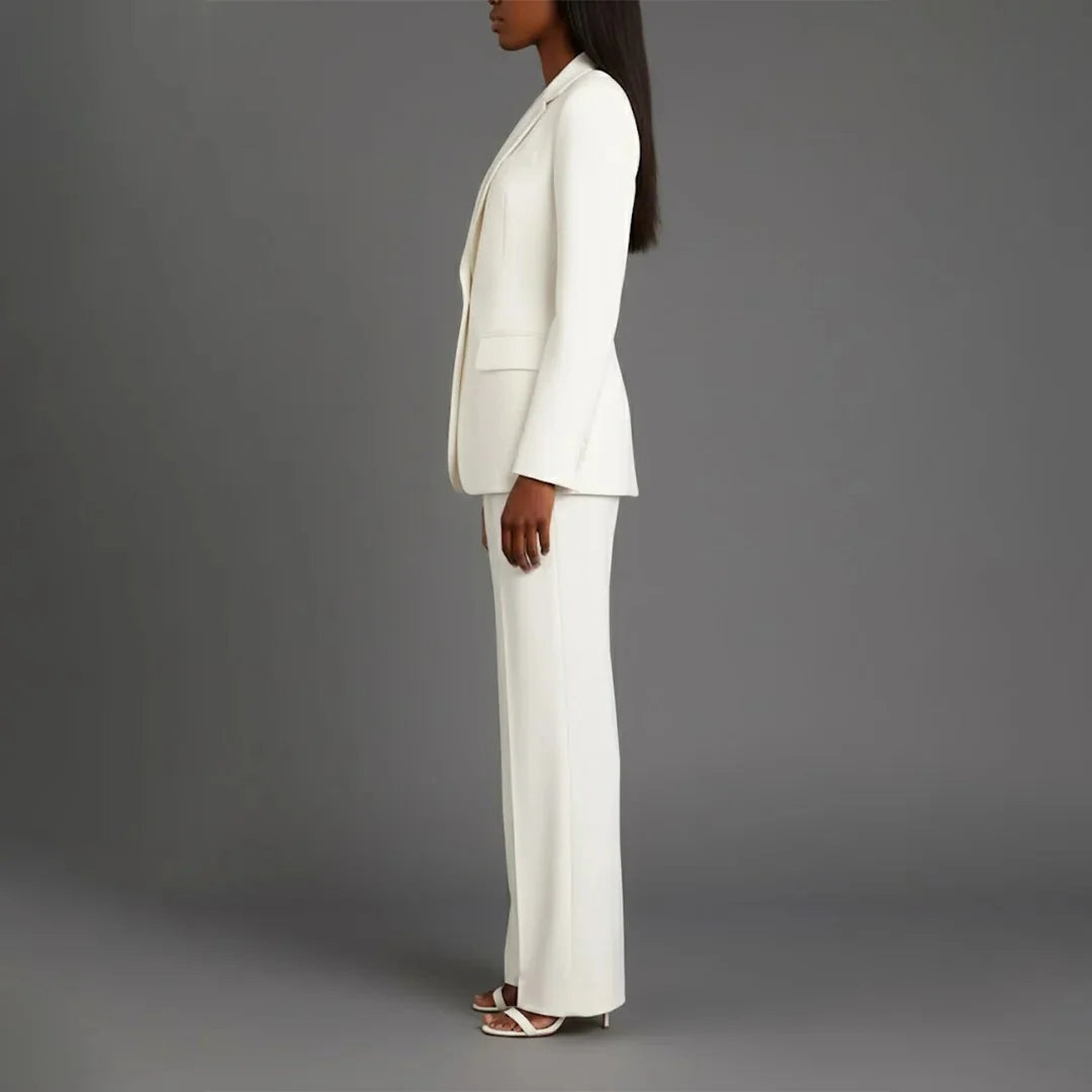 White Women's Single Button Formal Suit Set — Celeste Wide-Leg Professional - Side View