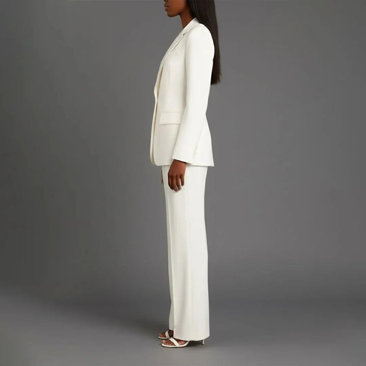 White Women's Single Button Formal Suit Set — Celeste Wide-Leg Professional - Side View