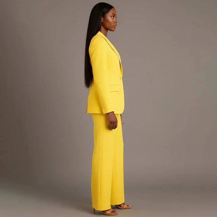 Yellow Women's Single Button Formal Suit Set — Celeste Wide-Leg Professional - Side Full