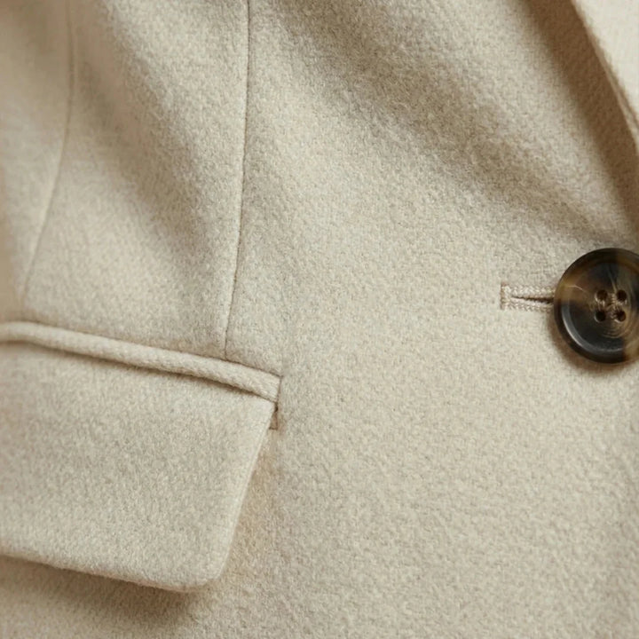 White Women's Single Button Professional Blazer — Faith Classic Lapel - Button Detail