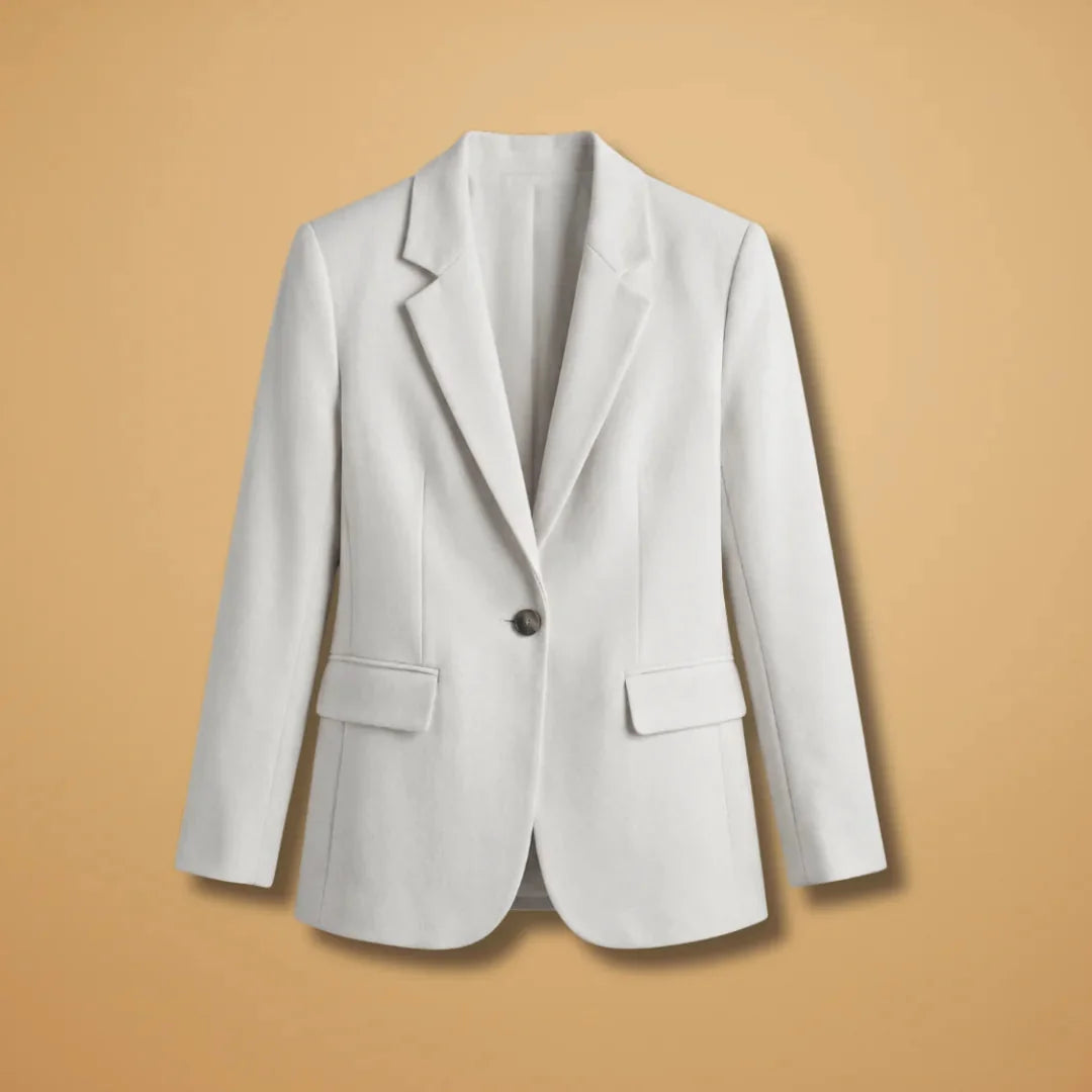 White Women's Single Button Professional Blazer — Faith Classic Lapel - Front Full