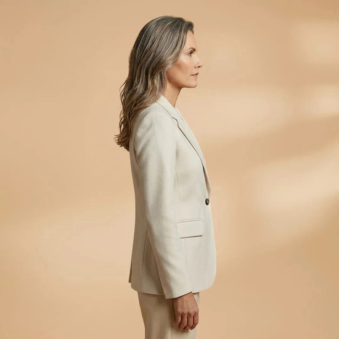 White Women's Single Button Professional Blazer — Faith Classic Lapel - Side Profile