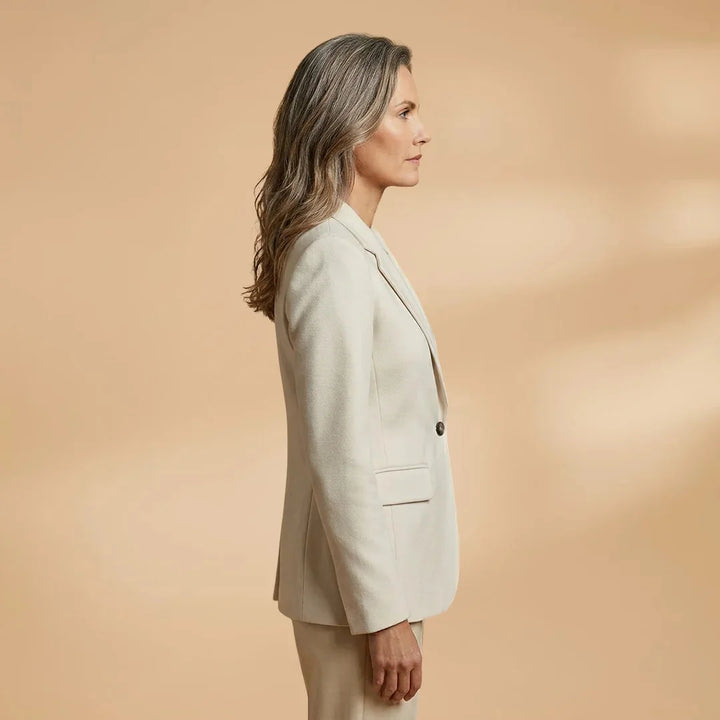 White Women's Single Button Professional Blazer — Faith Classic Lapel - Side Profile