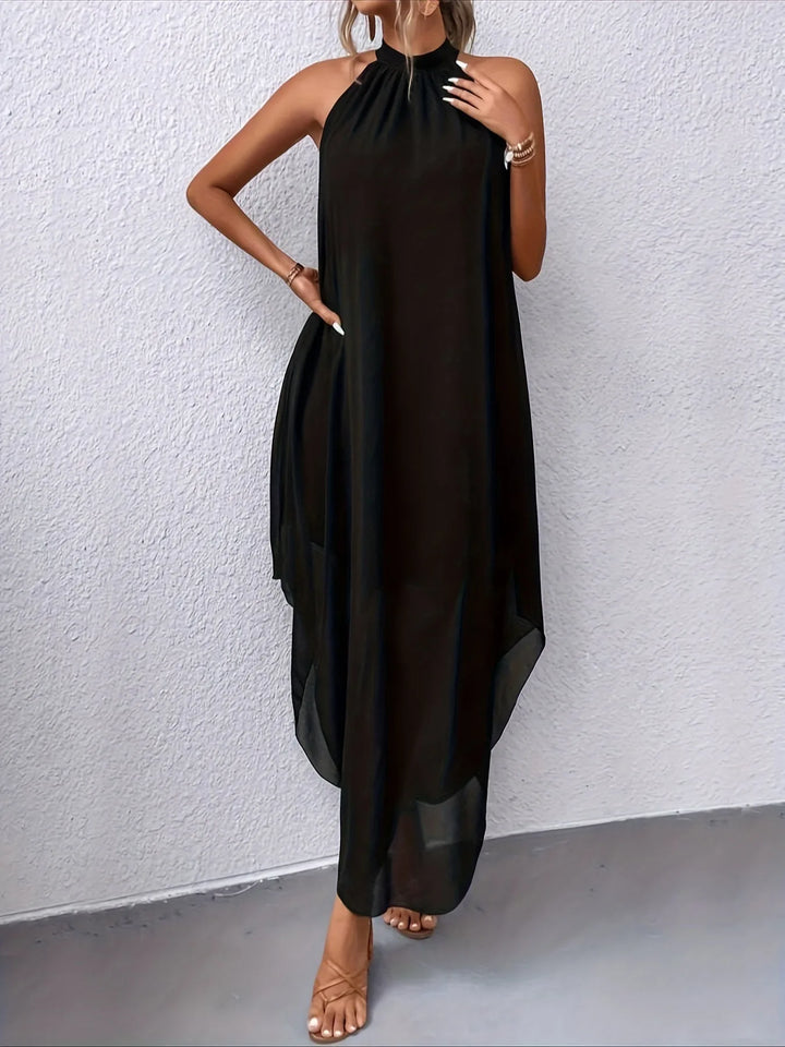 Delia | Sleeveless Asymmetrical Halter Neck Dress