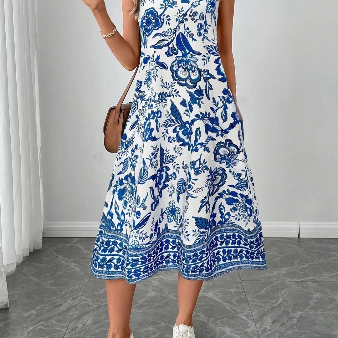 Grace | Sleeveless Floral Print A-Line Midi Dress