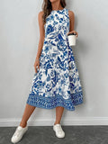Grace | Sleeveless Floral Print A-Line Midi Dress
