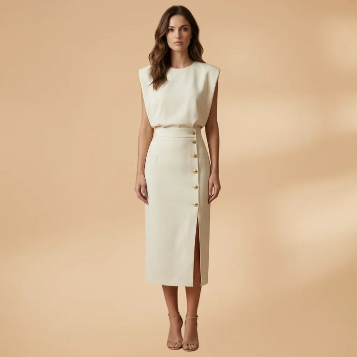 Camille | Elegant Sleeveless Button-Front Midi Dress