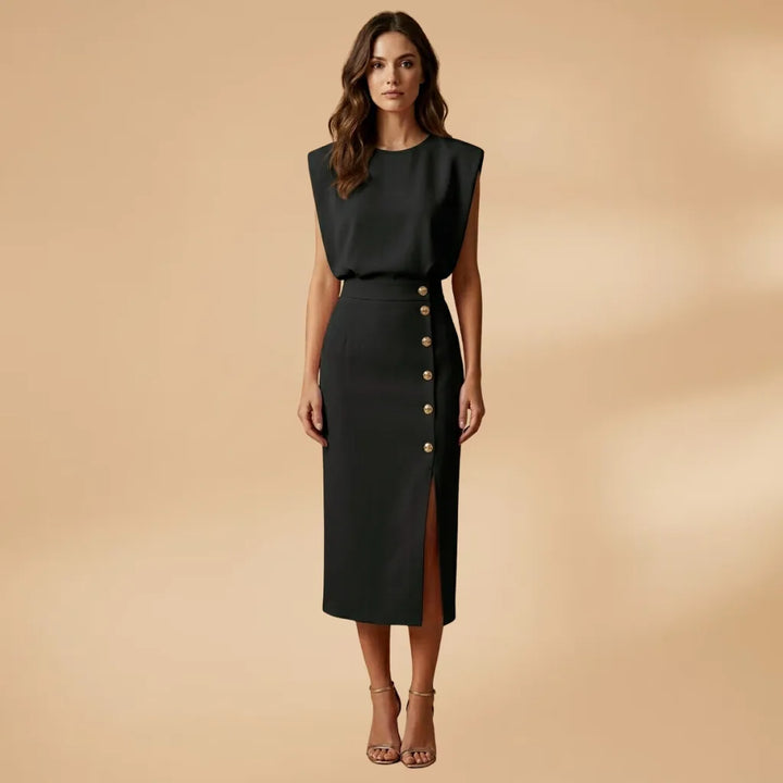 Camille | Elegant Sleeveless Button-Front Midi Dress