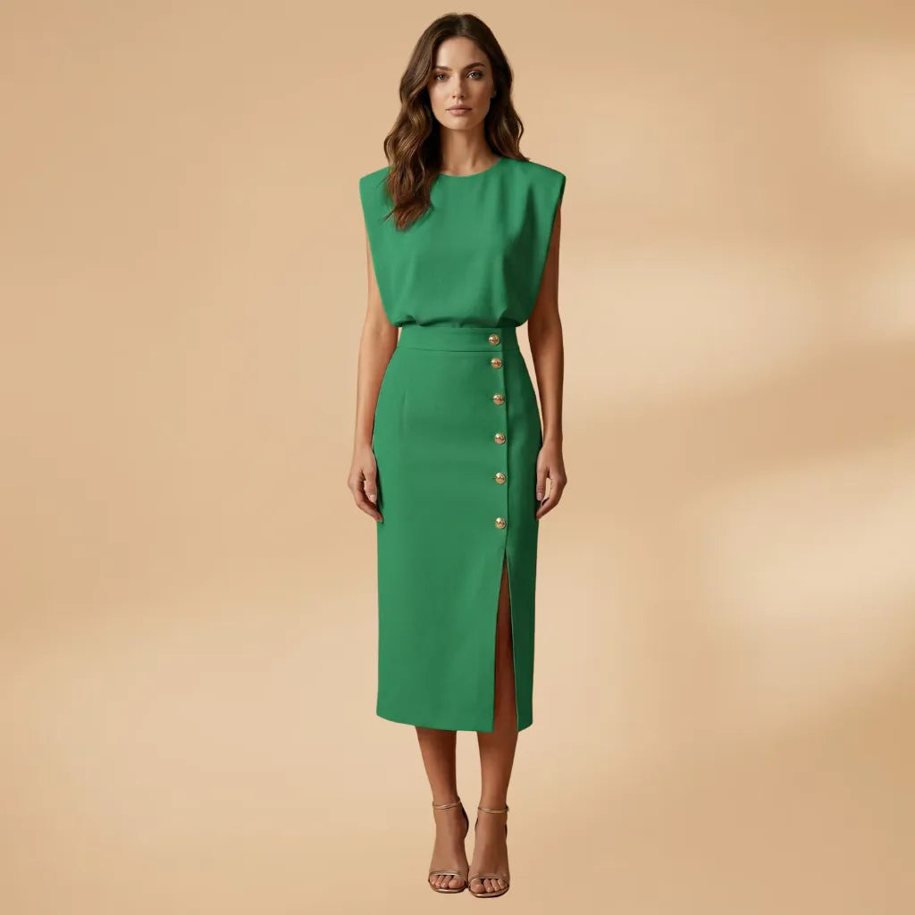 Camille | Elegant Sleeveless Button-Front Midi Dress