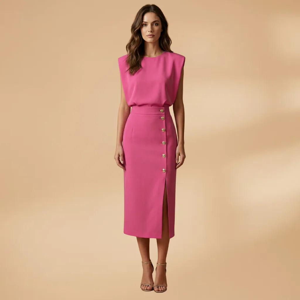 Camille | Elegant Sleeveless Button-Front Midi Dress