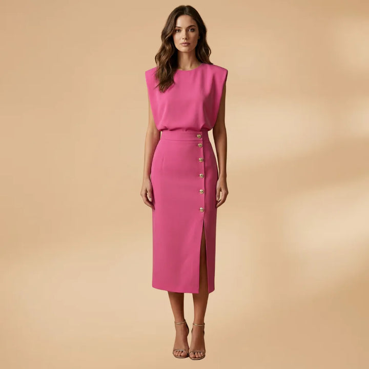 Camille | Elegant Sleeveless Button-Front Midi Dress