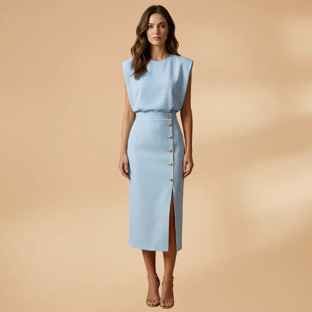 Camille | Elegant Sleeveless Button-Front Midi Dress
