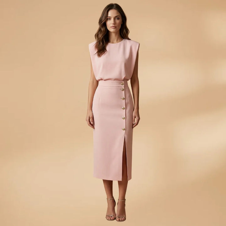 Camille | Elegant Sleeveless Button-Front Midi Dress