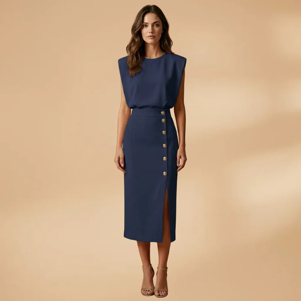 Camille | Elegant Sleeveless Button-Front Midi Dress