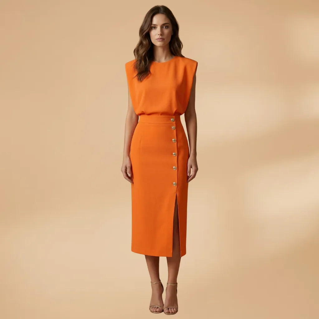Camille | Elegant Sleeveless Button-Front Midi Dress