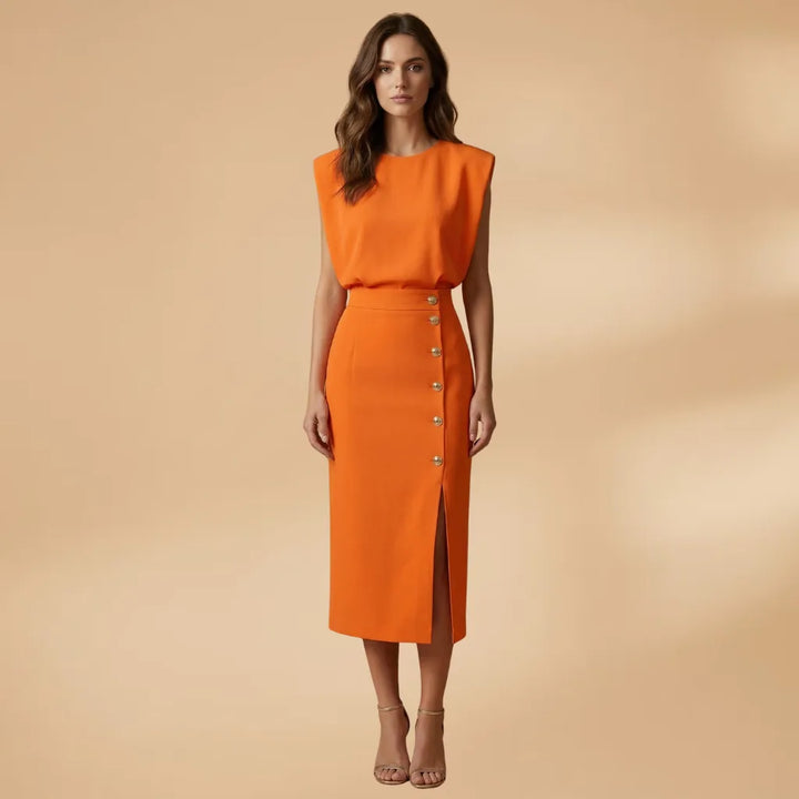 Camille | Elegant Sleeveless Button-Front Midi Dress
