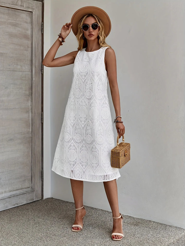 Brooke | Elegant Sleeveless Lace White Midi Dress
