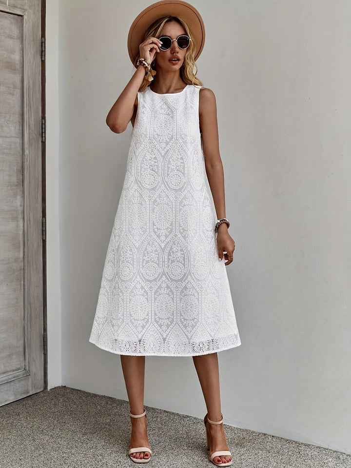 Brooke | Elegant Sleeveless Lace White Midi Dress