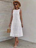 Brooke | Elegant Sleeveless Lace White Midi Dress