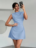 Priscilla | Sleeveless Pleated A-Line Mini Baby Blue Dress