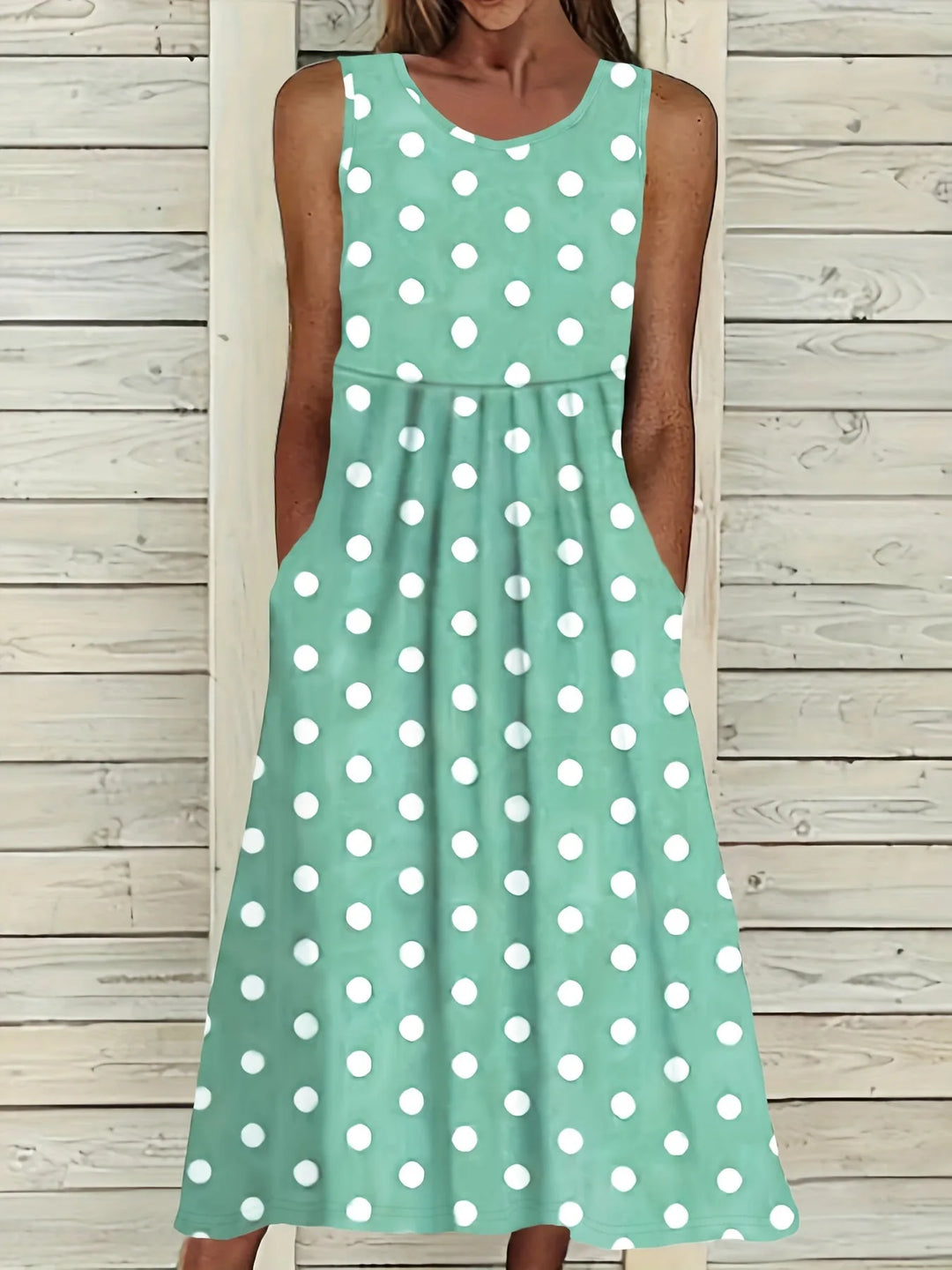 Nora | Sleeveless Polka Dot Dress with Round Neck