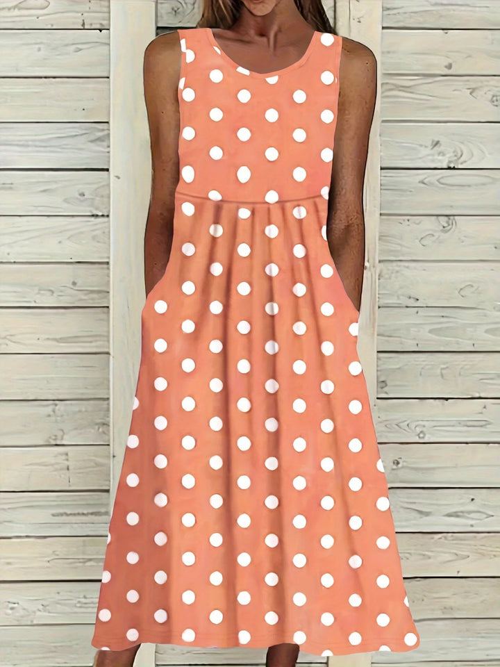 Nora | Sleeveless Polka Dot Dress with Round Neck