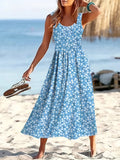 Camille | Sleeveless Polka Dot Blue Floral Dress Maxi