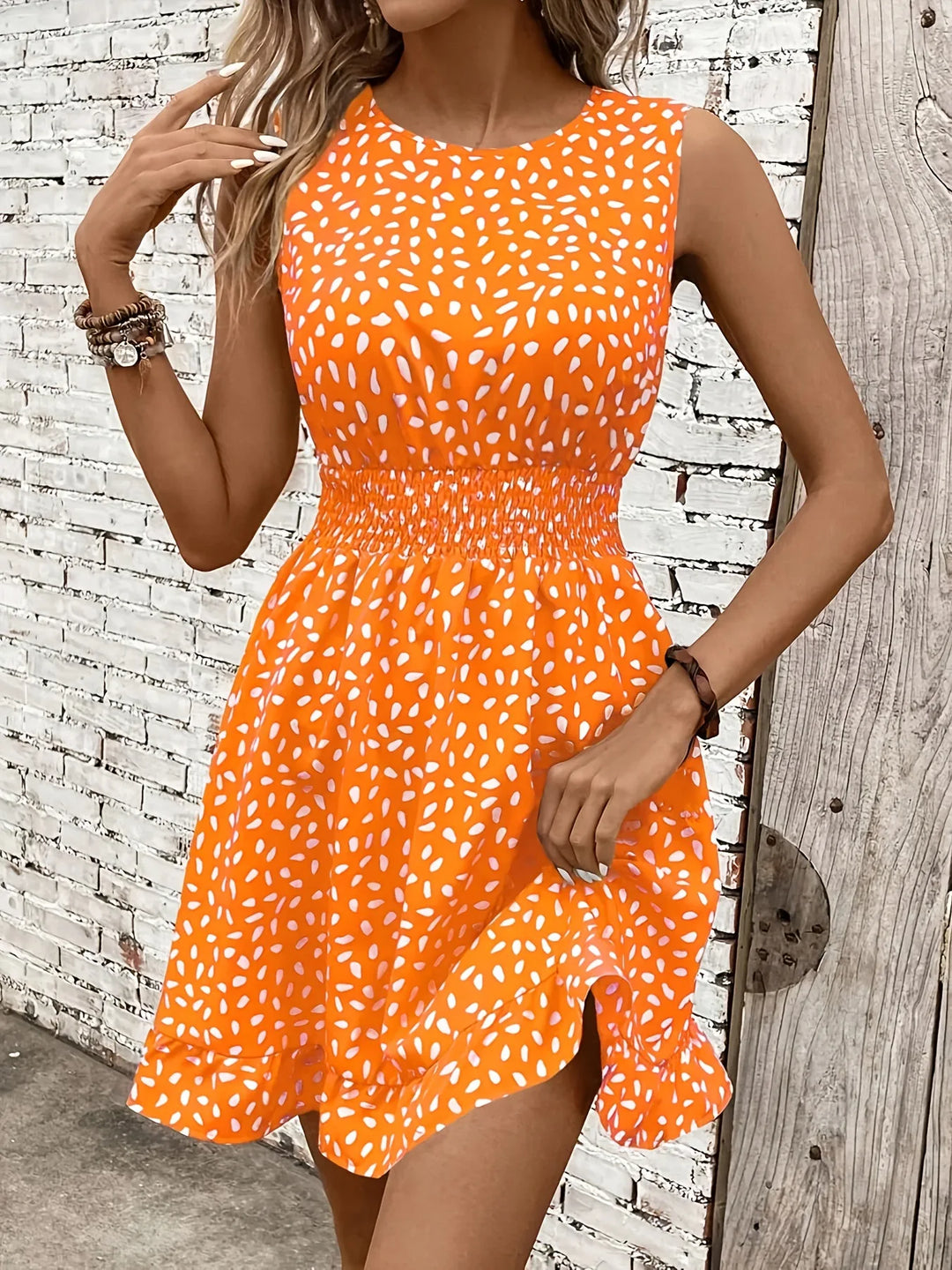 Josephine | Chic Sleeveless Polka Dot Pink Midi Dress