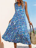 Women's Sleeveless Tiered Maxi Dress — Amber V-Neck Printed Bohemian