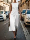 Lydia | Elegant Sleeveless Wrap White Midi Dress