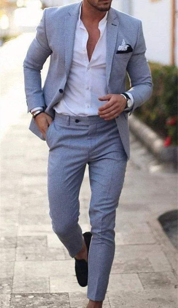 Blue Elegant Men's Two Piece Set Slim Fit Business Suit - Side Angle